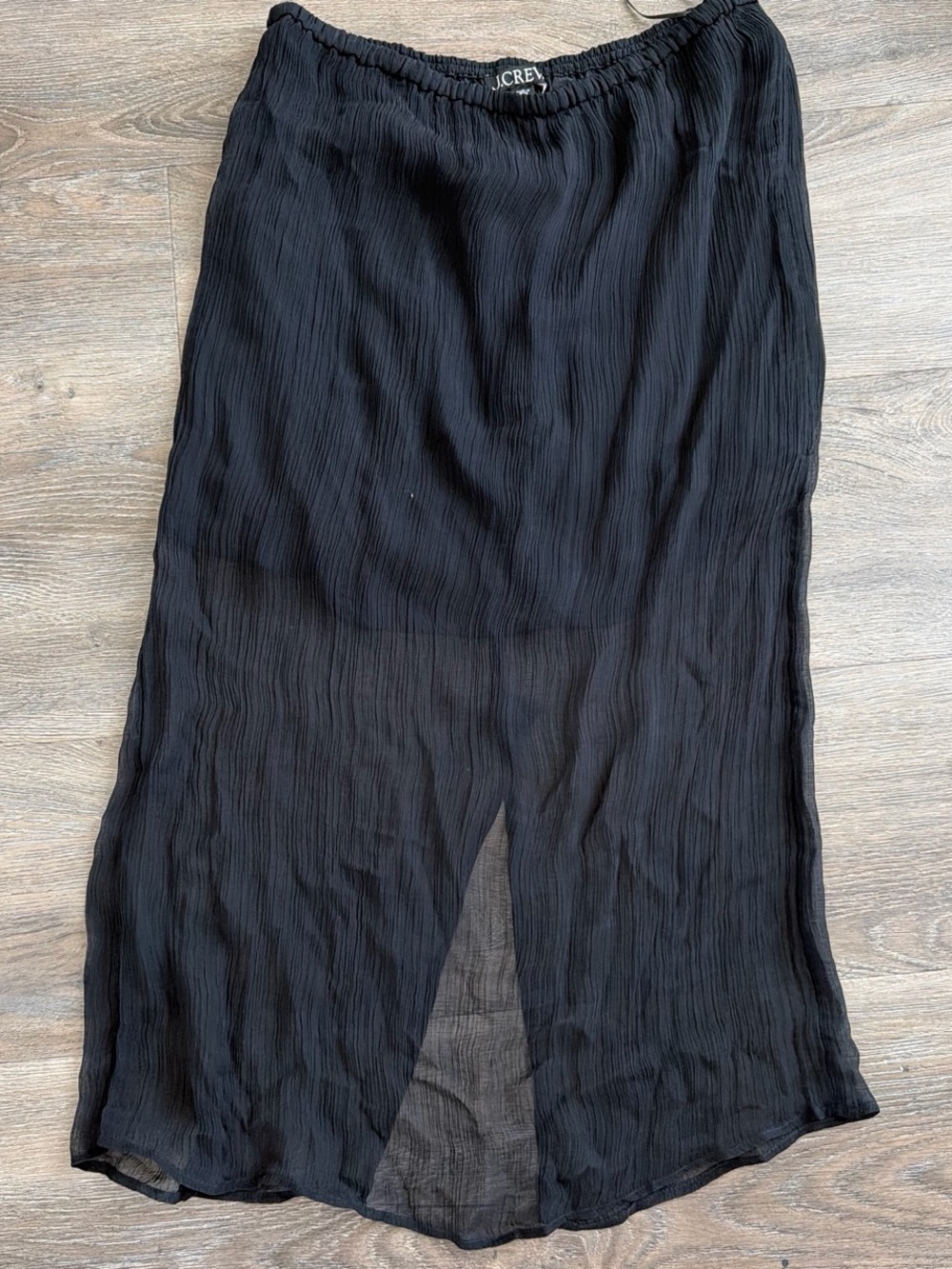 J. Crew Black Crinkled Midi Skirt with Elastic Waist